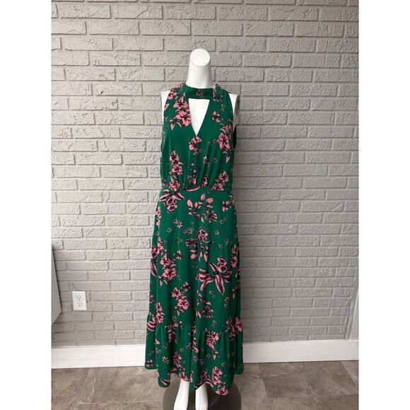 Sam Edelman Women Green With Pink Floral Cut-Out Midi Dress Size 10 - Picture 1 of 10